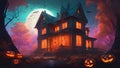 halloween. pumpkin and house halloween. wallpaper desktop. 9:16 bats. halloween design background wallpaper 3d pumpkin