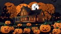 halloween. pumpkin and house halloween. wallpaper desktop. 9:16 bats. halloween design background wallpaper 3d pumpkin