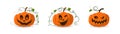 Halloween pumpkin icon 3D set. Autumn symbol. Cartoon horror design. Halloween scary pumpkin face, smile. Orange squash Royalty Free Stock Photo