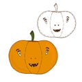 Halloween pumpkin icon. Hand drawn print. Sticker character design.