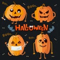 Halloween pumpkin icons set. Pumpkins with different emotions. Decor for October horror party invitation. Royalty Free Stock Photo