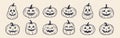 12 Halloween pumpkin icons set. Vintage funny pumpkins isolated on white background. Royalty Free Stock Photo