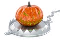 Halloween Pumpkin inside bear trap, 3D rendering Royalty Free Stock Photo