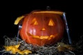 Halloween Pumpkin, inside lit by light, creepy loo