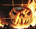 Halloween pumpkin Jack lantern on fire Royalty Free Stock Photo