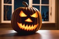 Halloween Pumpkin Jack-O'-Lantern Decoration with Window Background