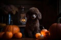 Halloween pumpkin jack o lantern and poodle, AI Generated