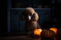 Halloween pumpkin jack o lantern and poodle, AI Generated