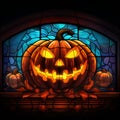 Halloween Pumpkin JackâO Lantern Stained Glass Window Illustration Background