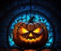 Halloween Pumpkin JackâO Lantern Stained Glass Window Illustration Background