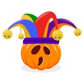 Halloween pumpkin and jester hat. isolated on white background. vector Royalty Free Stock Photo