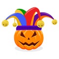 Halloween pumpkin and jester hat. isolated on white background. vector Royalty Free Stock Photo