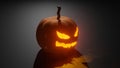 Halloween pumpkin lamp. Scary jack lamp on a dark background. Pumpkin with a scary face. 3d rendering Royalty Free Stock Photo