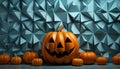 Halloween pumpkin lantern glowing in spooky autumn night generated by AI