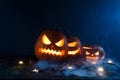 Halloween pumpkin lantern in mist Royalty Free Stock Photo