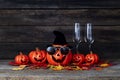 Halloween pumpkin lantern. Trick or treat on a wooden table Royalty Free Stock Photo