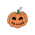 Halloween pumpkin lantern vector doodle. Isolated carved jack-o-lantern smiling. Halloween scary symbol. Colored hand drawn vector Royalty Free Stock Photo