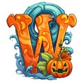 Halloween pumpkin letter decoration separated on white background