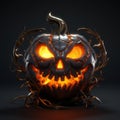 the halloween pumpkin is lit on a black background, in the style of rendered in unreal engine, HD image Royalty Free Stock Photo