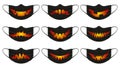 Halloween pumpkin mask. Face protection masks with halloween spooky pumpkin faces isolated vector illustration set Royalty Free Stock Photo