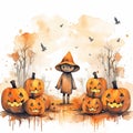 Halloween Pumpkin Moonlit Night Illustration Background Royalty Free Stock Photo