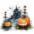 Halloween Pumpkin Moonlit Night Illustration Background Royalty Free Stock Photo