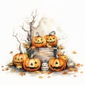 Halloween Pumpkin Moonlit Night Illustration Background Royalty Free Stock Photo