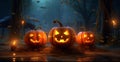 Halloween Pumpkin In A Mystic Forest At Night Royalty Free Stock Photo