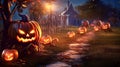 Halloween Pumpkin In A Mystic Forest At Night Royalty Free Stock Photo