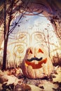 Halloween pumpkin near the gate Royalty Free Stock Photo