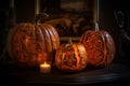 Enchanted Autumn Evening: A Radiant Jack-o\'-Lantern Aglow in the Heart of Halloween Magic Royalty Free Stock Photo