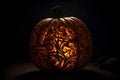 Enchanted Autumn Evening: A Radiant Jack-o\'-Lantern Aglow in the Heart of Halloween Magic Royalty Free Stock Photo