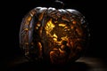 Enchanted Autumn Evening: A Radiant Jack-o\'-Lantern Aglow in the Heart of Halloween Magic Royalty Free Stock Photo