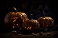 Enchanted Autumn Evening: A Radiant Jack-o\'-Lantern Aglow in the Heart of Halloween Magic Royalty Free Stock Photo