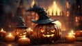 Halloween pumpkin party in the city at night Royalty Free Stock Photo