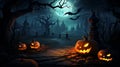 Halloween pumpkin patch in the moonlight jack o lantern party horizontal banner Royalty Free Stock Photo