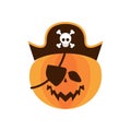 Halloween pumpkin with pirate hat and patch flat style icon