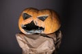 Halloween pumpkin. pumpkin made for holiday celebration. symbol of halloween. scary and terrified face. Boo to you from