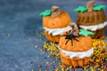 Halloween pumpkin recipe - orange cupcakes in the shape of a pumpkin Royalty Free Stock Photo