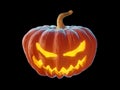 Halloween pumpkin scary Jack o lantern. Pumpkin with candle light inside isolated on black background. 3d render illustration Royalty Free Stock Photo