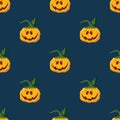 Halloween pumpkin seamless pattern. Cute cartoon pumpkins, holiday background design, vector illustration Royalty Free Stock Photo