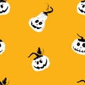 Halloween pumpkin seamless pattern. Cute cartoon pumpkins, holiday background design, vector illustration Royalty Free Stock Photo