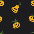 Halloween pumpkin seamless pattern. Cute cartoon pumpkins, holiday background design, vector illustration Royalty Free Stock Photo