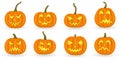 Halloween pumpkin set. Cute cartoon icons with scary, spooky, happy and funny faces. Vector. Royalty Free Stock Photo