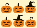 Halloween pumpkin set isolated on white background. Jack o lantern icons. Vector Royalty Free Stock Photo