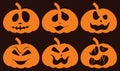 Halloween Pumpkin Set. Smiling cartoon lantern faces. Helloween holiday characters in the shape of pumkin. Flat illustrations