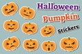 Halloween pumpkin set of stickers emoji, patches badges.