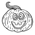Halloween pumpkin sketch, black outline isolated
