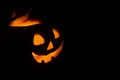 Halloween pumpkin smile and scrary eyes in darkness Royalty Free Stock Photo