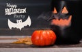 Halloween pumpkin with smoke and light in the dark night Royalty Free Stock Photo